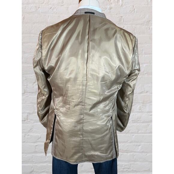 Andrew Fezza 44R Men Taupe Beige Herringbone Silk Tweed Blazer Sport Coat Jacket - Picture 9 of 15